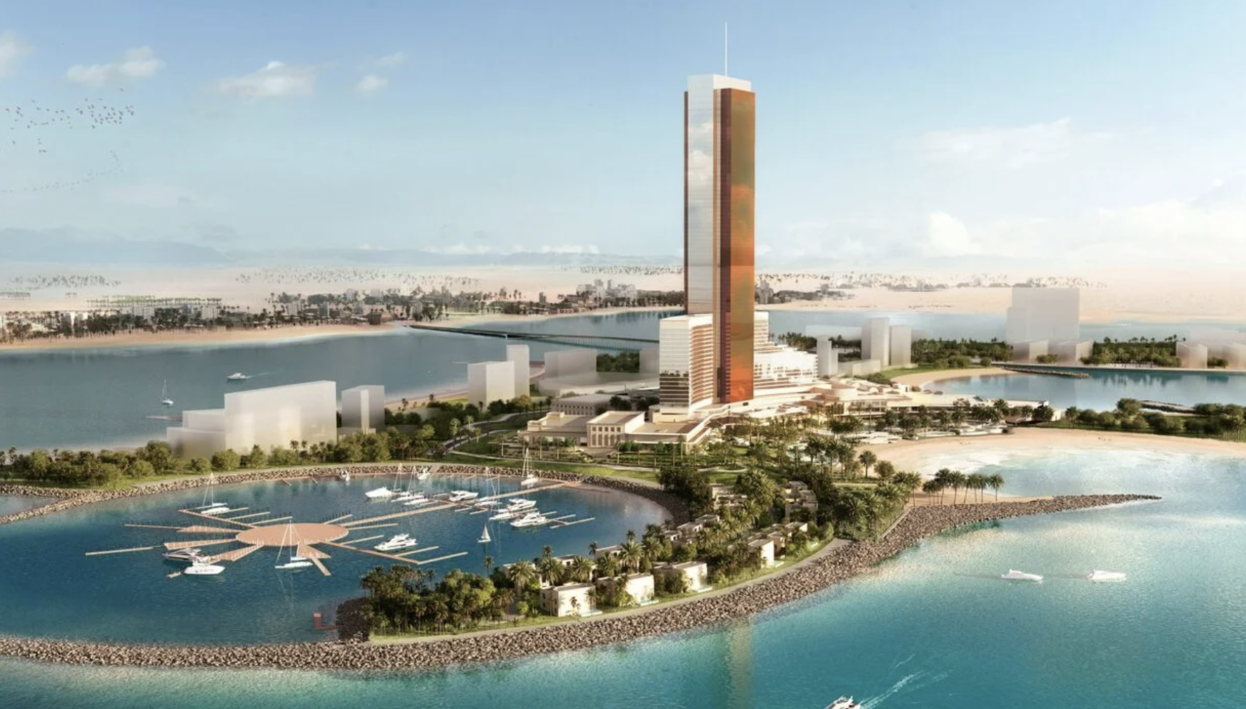 Vue aérienne de Al Marjan Island et du futur Wynn Resort